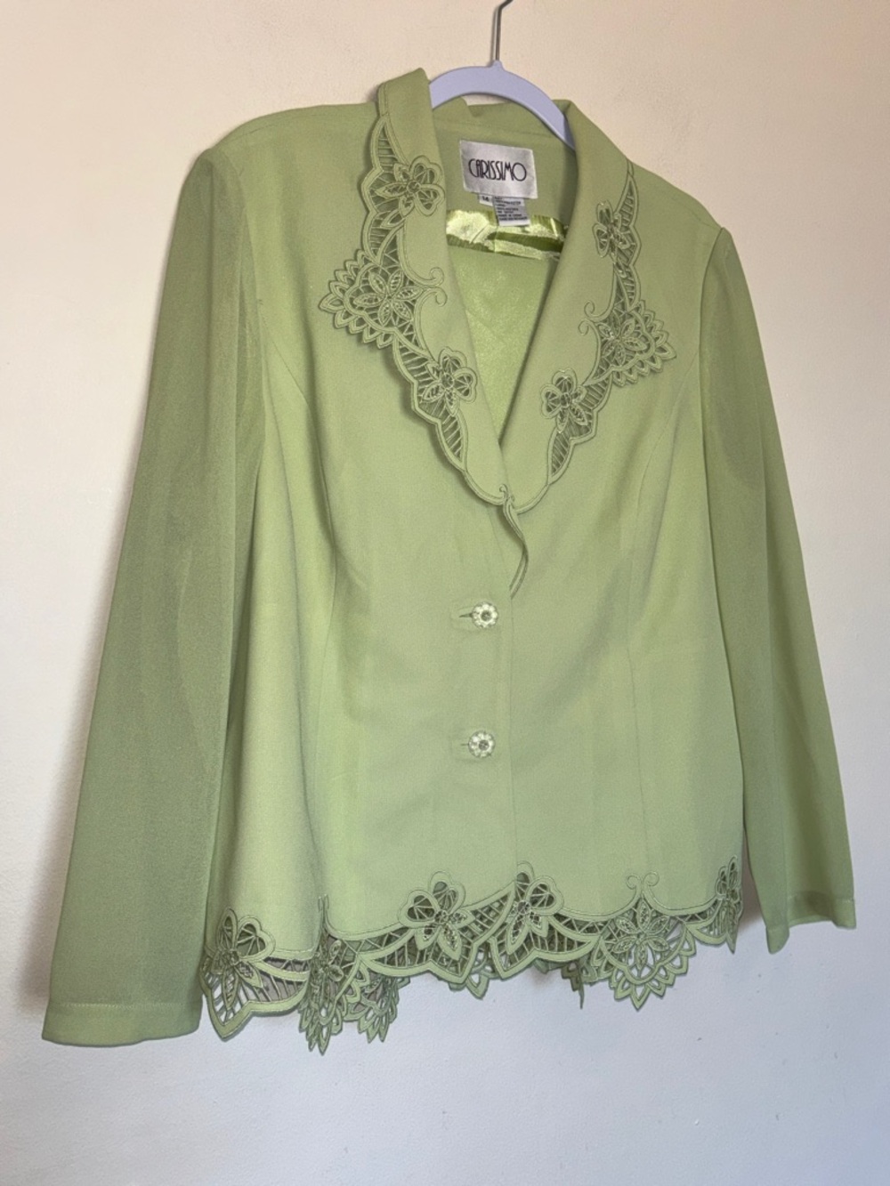 Vintage Carissimo Skirt Set Sz 14 Blazer Embroidered Eyelet Floral Formal Lined